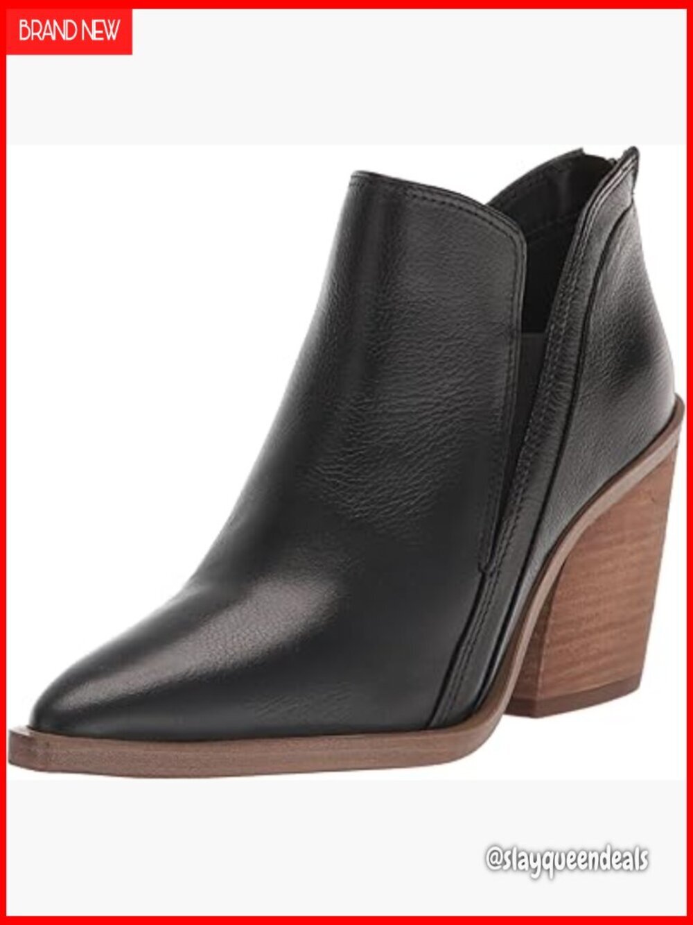 Leather Ankle Booties with Stacked Heel, Pointed Toe, Zipper Closure